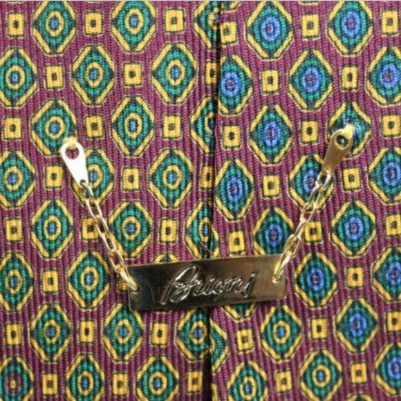 BRIONI Silk Neck Tie Geometric Maroon Green Blue - Picture 5 of 8